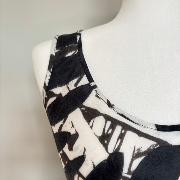 Jams World Size XS Dress Tropical Print Black White Sleeveless Midi Tiered - Picture 5 of 11